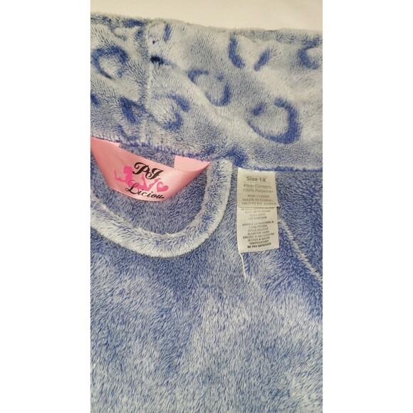 Women's Robe Short Plush Blue Hearts Pockets Soft Belted Plus Size 1x As-Is - Picture 4 of 7